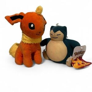 Pokemon Plush Duo - Orange Eevee and Blue Snorlax